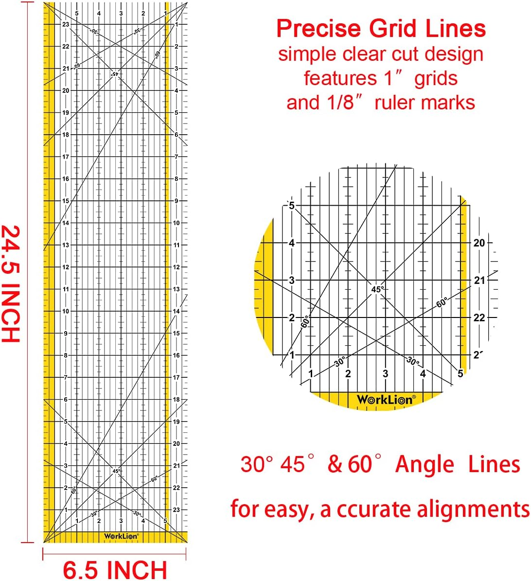 WORKLION Rotary Cutting Mat Set:45mm Rotary Cutter & 2 Replacement Rolling Blades & 18"x 24" inch Self-Healing Cutting Mat & 6.5"x 24.5" inch Clear Acrylic Ruler for Quilting&Sewing and Craft Projects