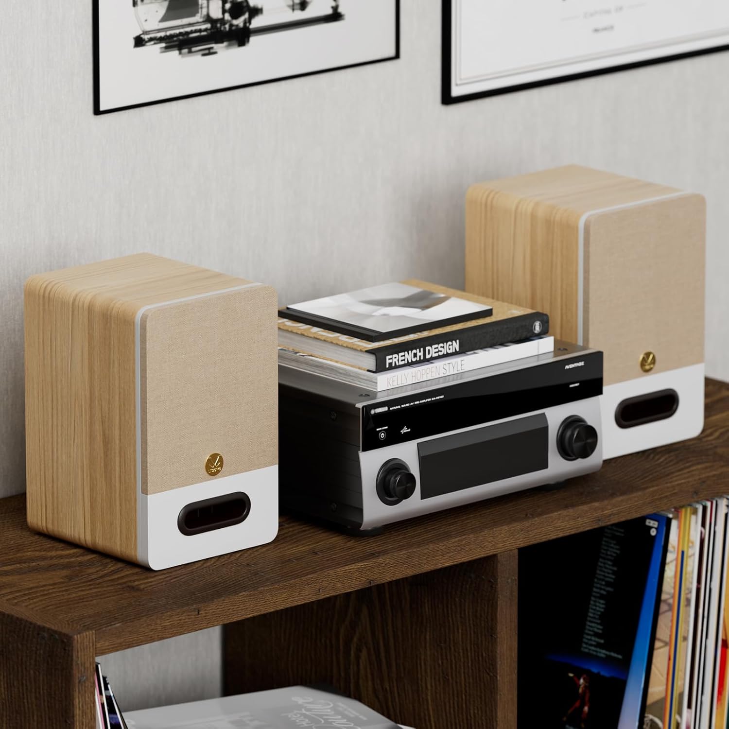 Passive Bookshelf Speakers 3 Inch Full Range HiFi Stereo System- 4Ω 30W Home Audio with 2 Speaker Wires, Needs Amplifier or Receiver to Operate（Pair, Wood Color）