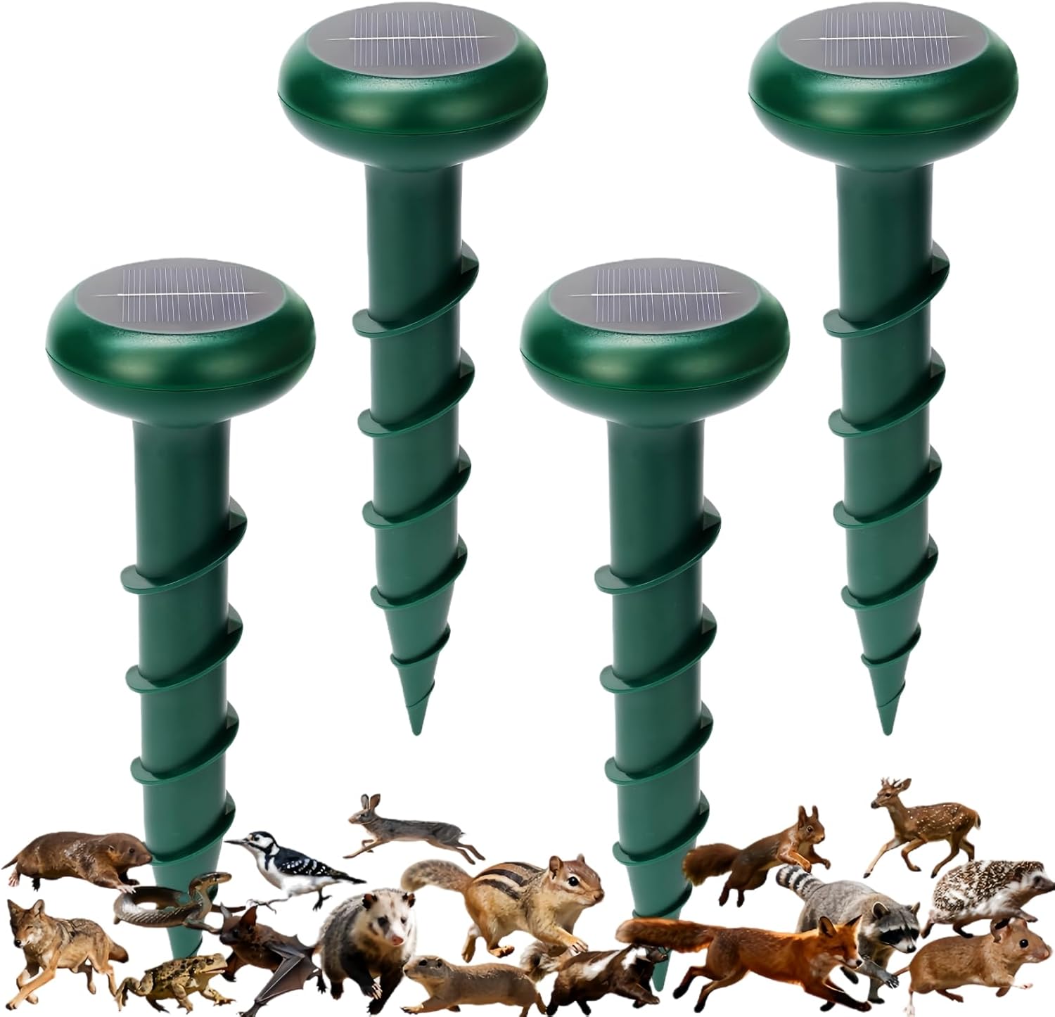 Solar Mole Repellent Ultrasonic,Repels Gopher Squirrels,Vole,Rodent Groundhog,Chipmunk,Snake,Rabbits,Skunks.Deer,Raccoons,Coyote,IP44Waterproof,Very Suitable for Outdoor Courtyards and Gardens. (4)