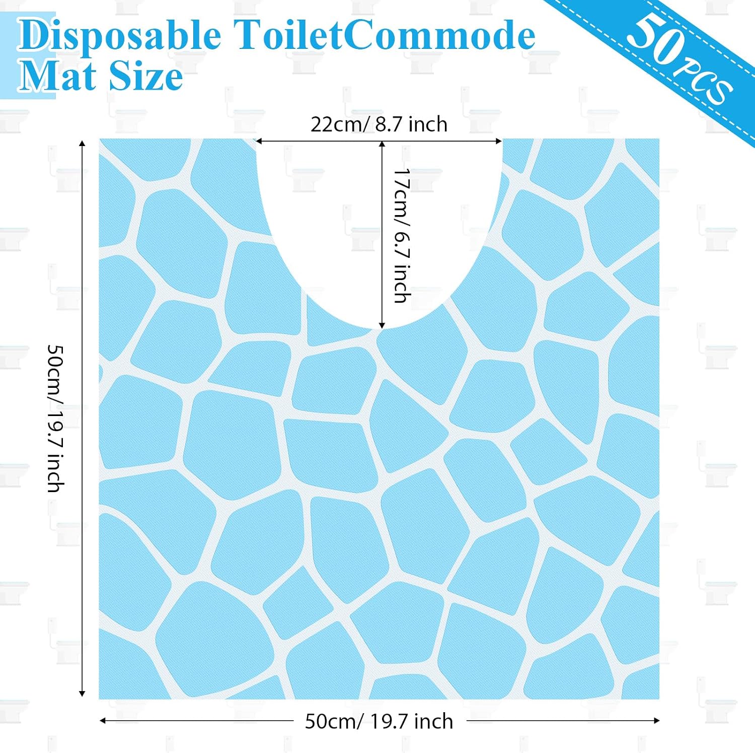 Layhit 50 Pcs Disposable Toilet Commode Mat 20 x 20" U Shaped Toilets Mats Floor Protector from Urine Pad Waterproof Absorbent for Older Potty Training Pee Incontinence Bathroom Non Slip (Glacier)