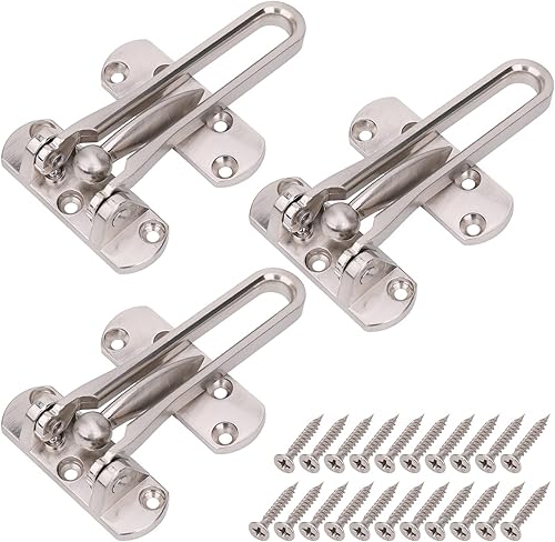 Paquete de 3 pestillos de seguridad para puertas batientes con bisagras, cierre de seguridad secundario para niños, hogar, hotel, apartamento, Blanco