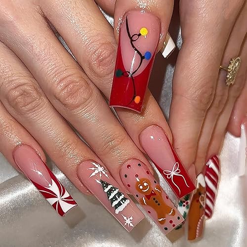 Miniatura 122 de IMSOHOT Uñas postizas largas a presión, uñas postizas cuadradas con pegamento brillante, diseño de mariposa y diamantes de imitación, uñas postizas