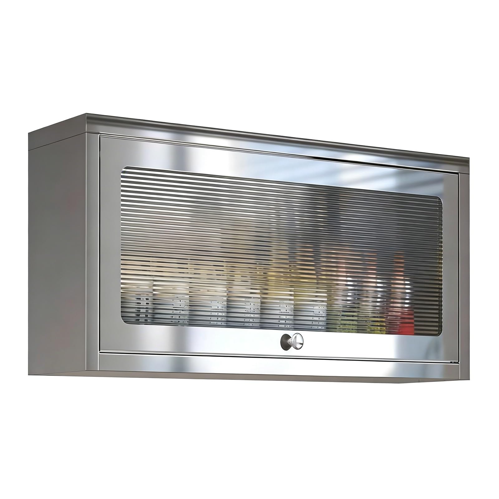 Armadietto da parete in acciaio inox 304 con anta in vetro scanalato, apertura verso l'alto, cerniere idrauliche silenziose per cucina o balcone, profondità 80 cm