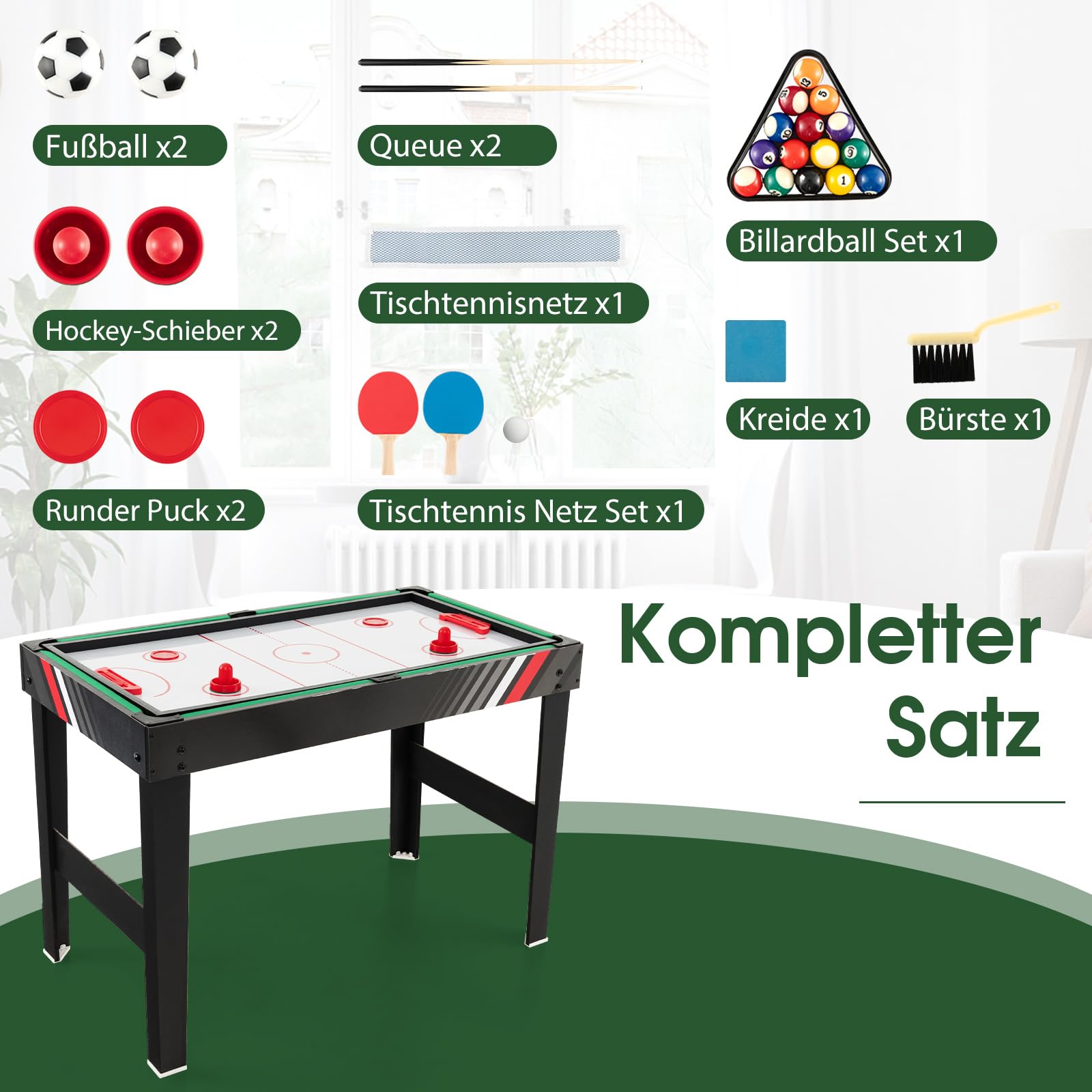 GOPLUS Multifunktionale Spieltische, 4 in1/ 3 in 1 Tischkicker inkl. Billardtisch & Tischtennis & Airhockey Tisch, Kickertisch mit komplettem Zubehör für Kinder & Erwachsene & Familie