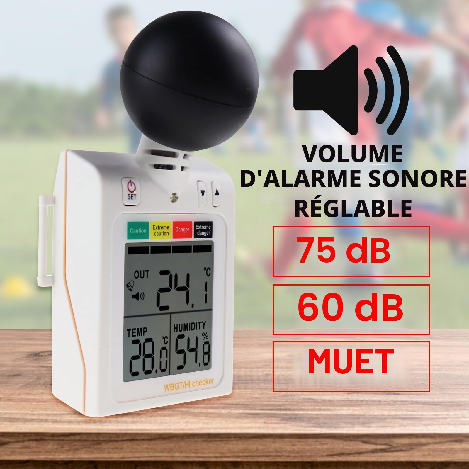 Portable 2-en-1 WBGT + HI vérificateur d'indice de chaleur ampoule humide Globe température chaleur Stress mètre Air Globe température humidité testeur
