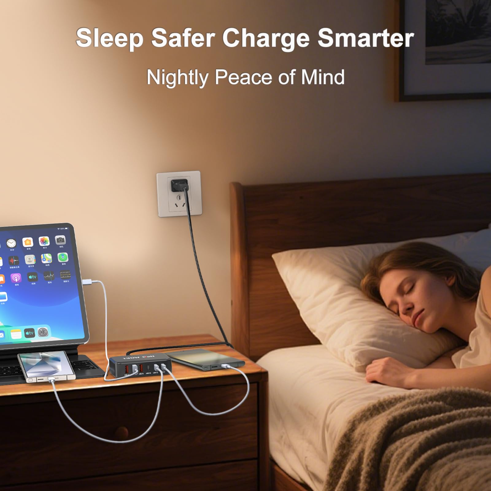 USB C Schnellladeblock, 130W 6 Port GaN Ladestation mit PPS Typ C Wandladegerät kompatibel mit Samsung Galaxy Z Flod7/Flip 7/Galaxy 23 Ultra/22+/21/,iPhone 16 15, 1,5 m Kabel, Schwarz
