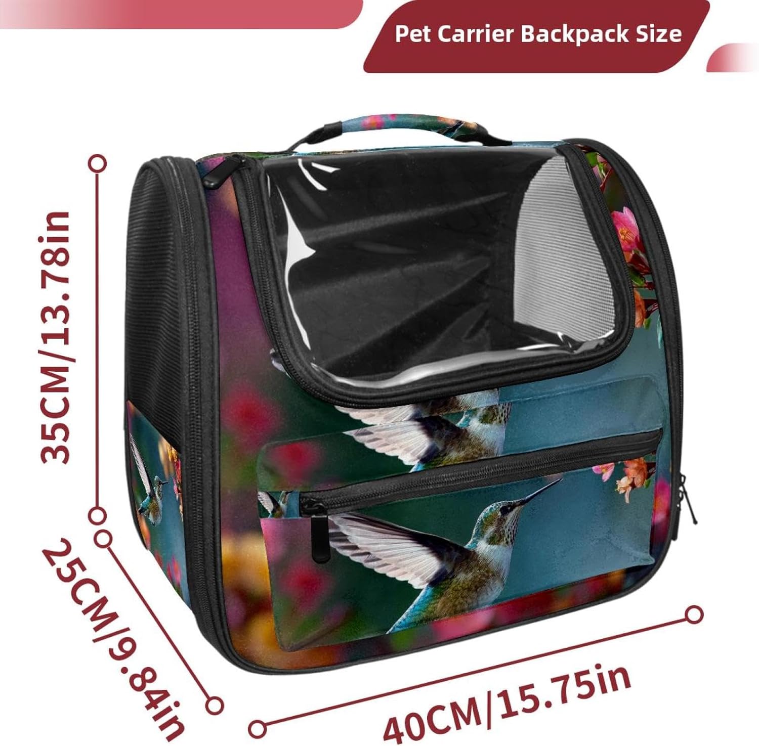 Hummingbird and Flowers Pet Carrier Airline Approved Soft Sided Portable Cozy Travel Pet Bag, Car Seat Safe Carrier for Cats and Dogs