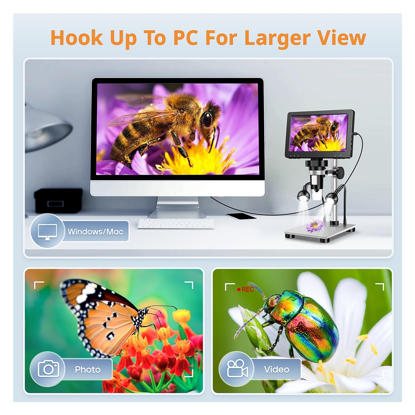 Microscopio de Laboratorio Compuesto Binocular LED 7''Digital Alcance 1500X Zoom 12MP HD cámara electrónica Lupa for soldar el Alcance de reparación del teléfono con diseño ergonómico