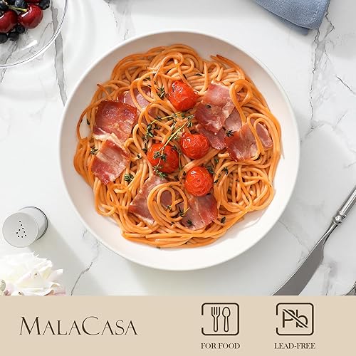 Miniatura 3 de MALACASA Juego de 4 cuencos de pasta grandes de 40 onzas para servir ensalada, cuencos de porcelana para cocina, platos de sopa de mármol gris juego