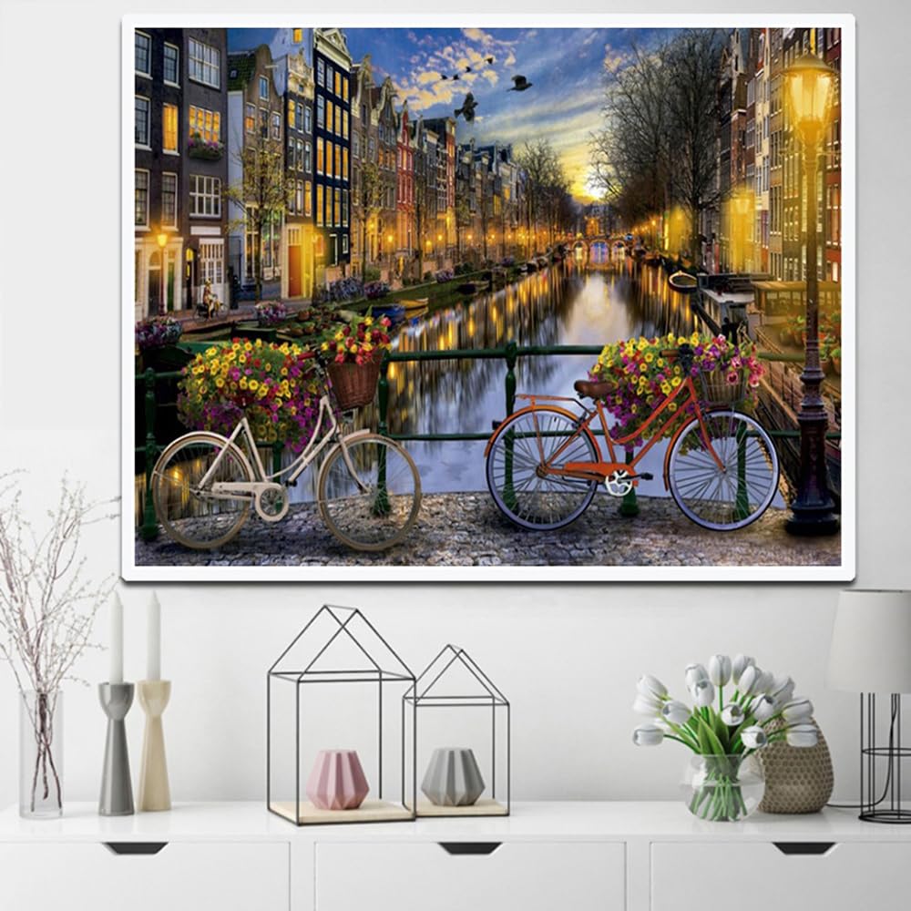 DonElton Malen nach Zahlen für Erwachsene, Städte – 40 x 50 cm, Malsets mit Pinseln, Acrylfarben und Leinen-Leinwand, rahmenlos – kreatives Geschenk (Amsterdam)