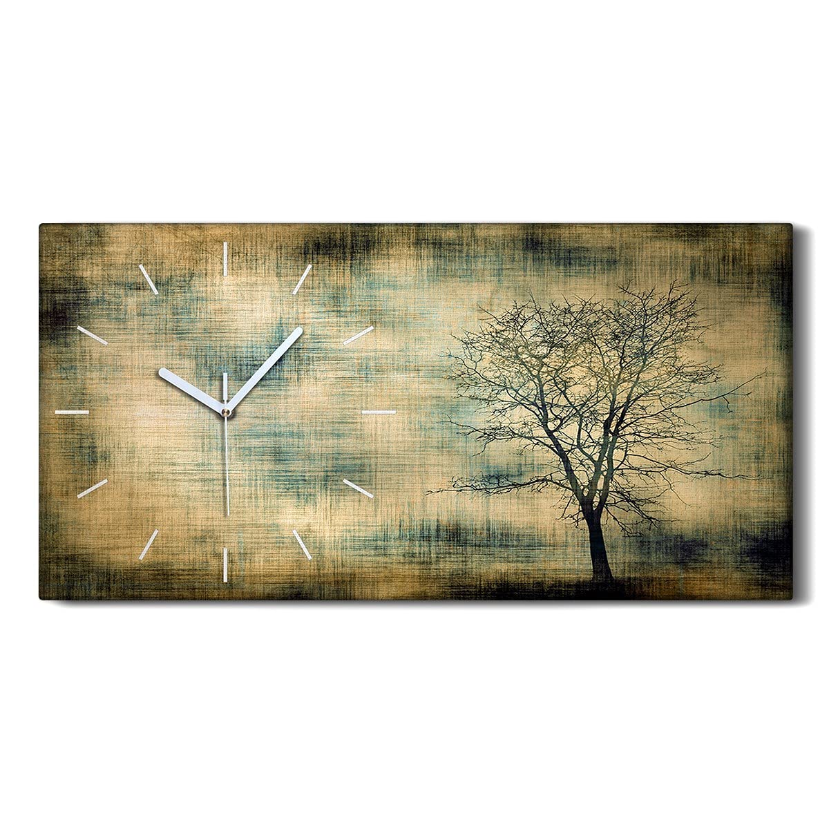 Horloge sur Toile 60x30cm Coloray - Cadre Grunge Arbre et Mains Blanches pour Salon Modern