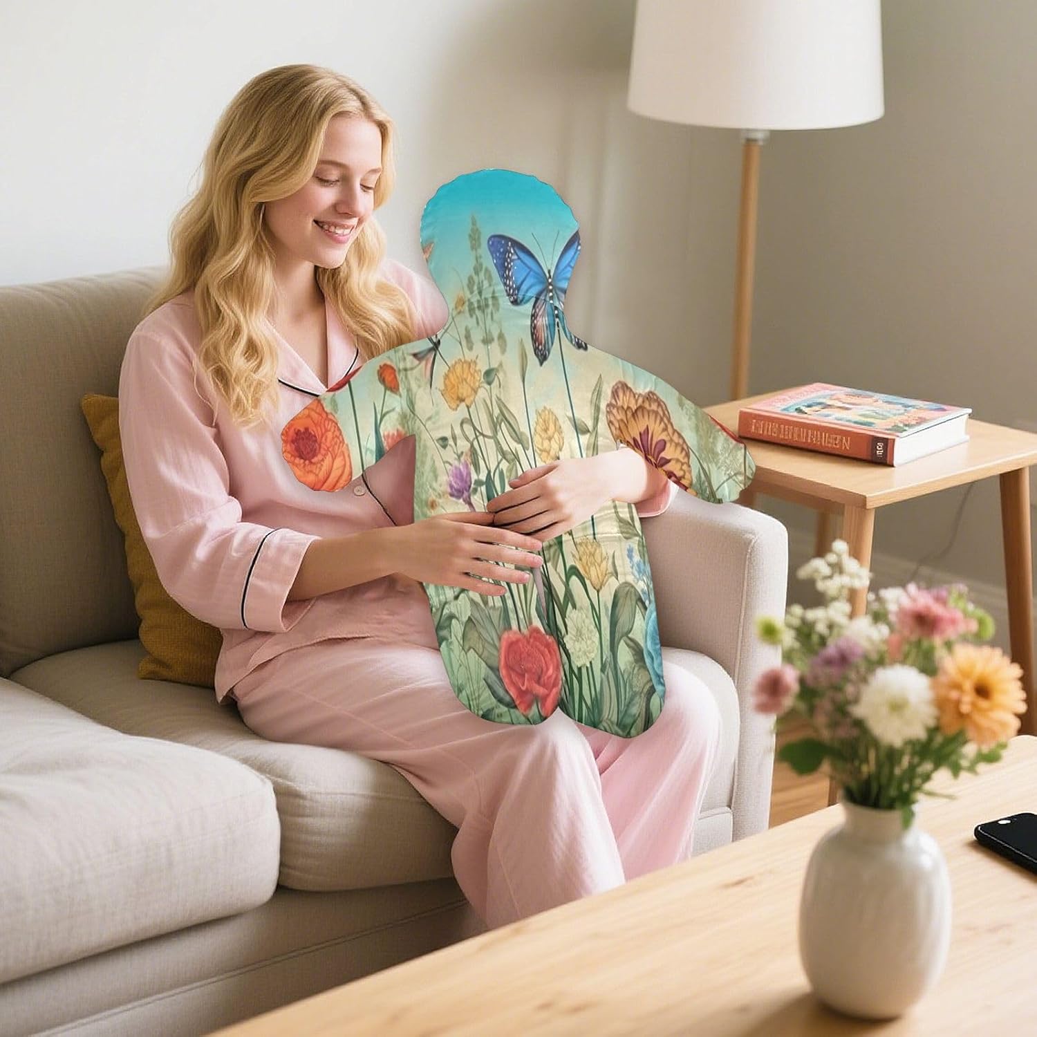 Wildflowers22 Human-Shaped Pillow Soft Body Pillows Washable Velvet Pillows for Anxiety Relief Sleeping Cuddling & Support