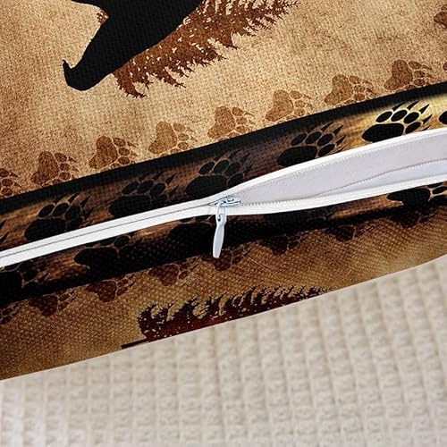Bear Throw Pillow Covers 18"X18" Set Of 2 Soft Wild Animal Cushion Covers For For Couch Sofa Rustic Cabin Country Nature Wildlife Bear Tree Yellow Brown Decorative Pillowcases Outdoor Pillows Covers #TOP4