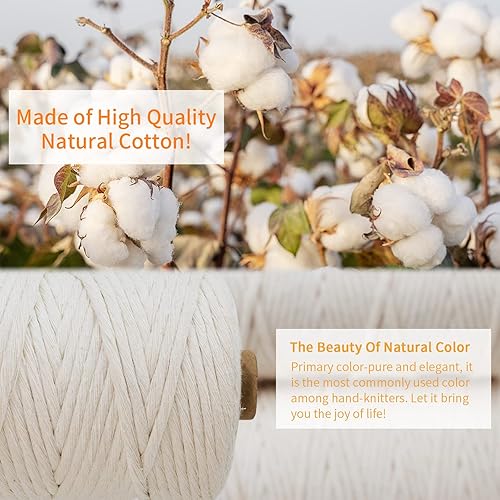 Miniatura 4 de Cuerda de macramé de una sola hebra de 0.197 in x 110 yardas, cuerda de macramé de algodón natural de 0.197 in, cuerda de algodón grueso para colgar