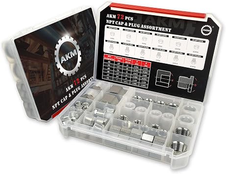 AKM 72 Pcs NPT Cap and Plug Kit Hose Tube and Pipe Fitting Set Hydraulic Cap and Plug Kit Galvanized 45# Steel with Precision Threading Dash Sizes -02-04 -06-08 -12-16