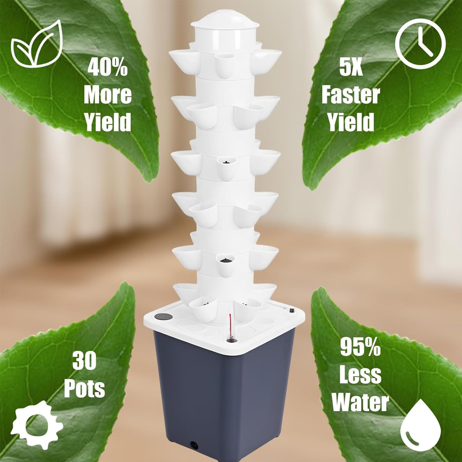 Sistema de Cultivo hidropónico | Aeroponics Indoor Tower Garden | para Hierbas, Frutas y Verduras con Bomba de hidratación, Adaptador, ollas de alimentación y Temporizador