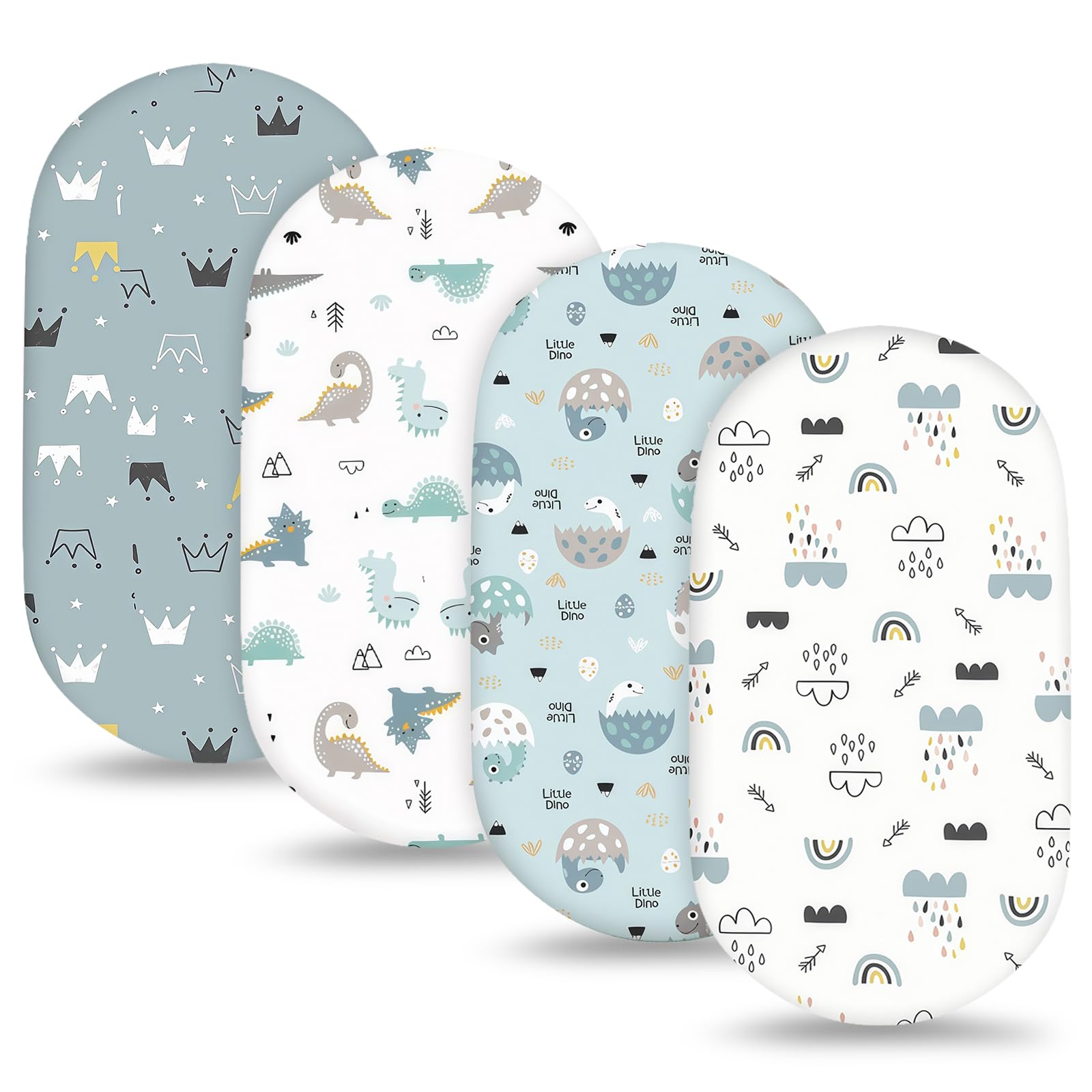 HAGOT 4 Pack Moses Basket Sheets, 100% Cotton Pram Sheets Fitted, Bassinet Sheet Soft & Breathable, Bassinet Cover Fit for Oval Rectangle Matress (82x41cm)