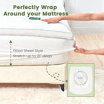 Mattress Topper Queen Size Mattress Pad,Viscose Made from Bamboo Mattress Cover,Pillow Top Mattress Topper for Back Pain Relief,Waterproof,Soft Mattress Pad(60x80 inch, White)