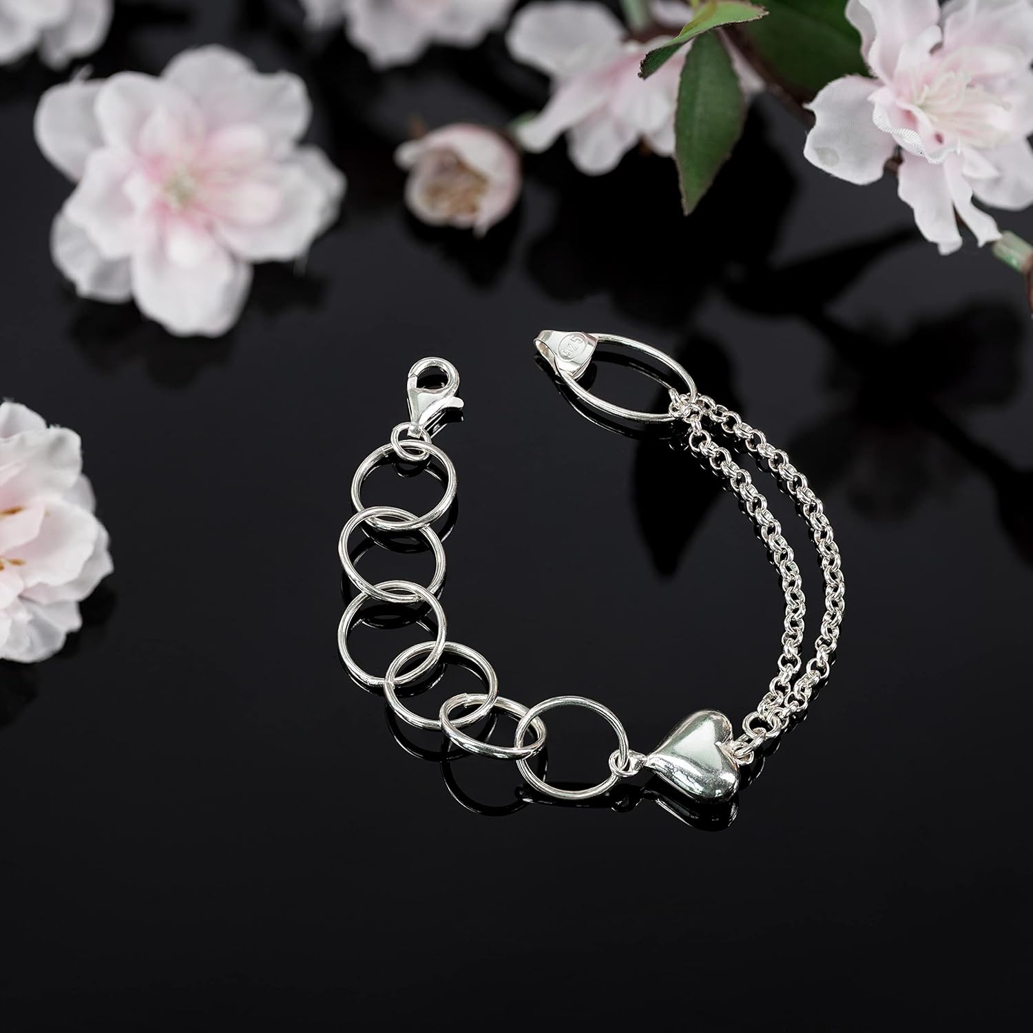 925 Sterling Silver Link Chain Bracelet for Women, Jewelry Heart Bracelets For Woman Valentines Day Gifts Unique Love Gifts for Her