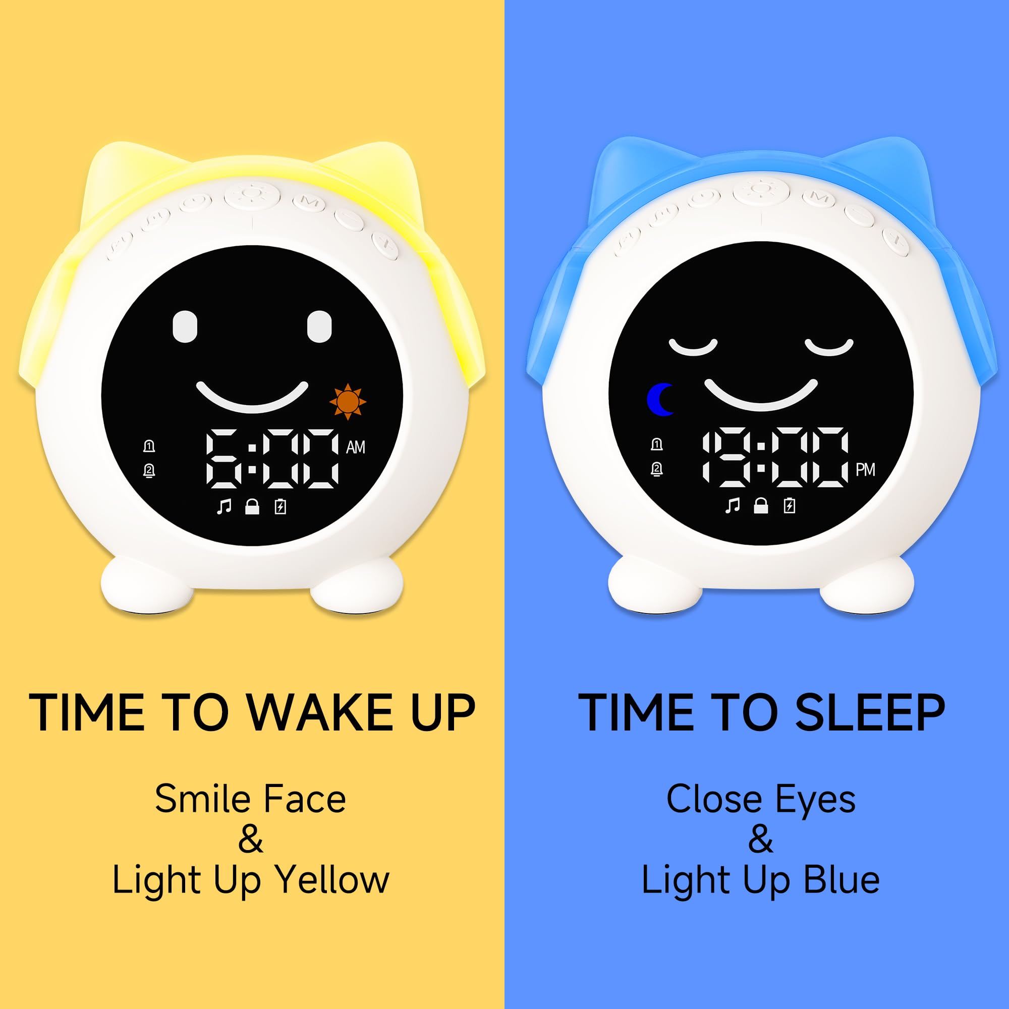 MRSCOZ Sveglia Educativa per Bambini con Luci Notturne & Timer Pisolino,Dormire Sereni, Svegliarsi Felici,Sveglia Bambini con Luci Notturne Regolabili e Training del Sonno