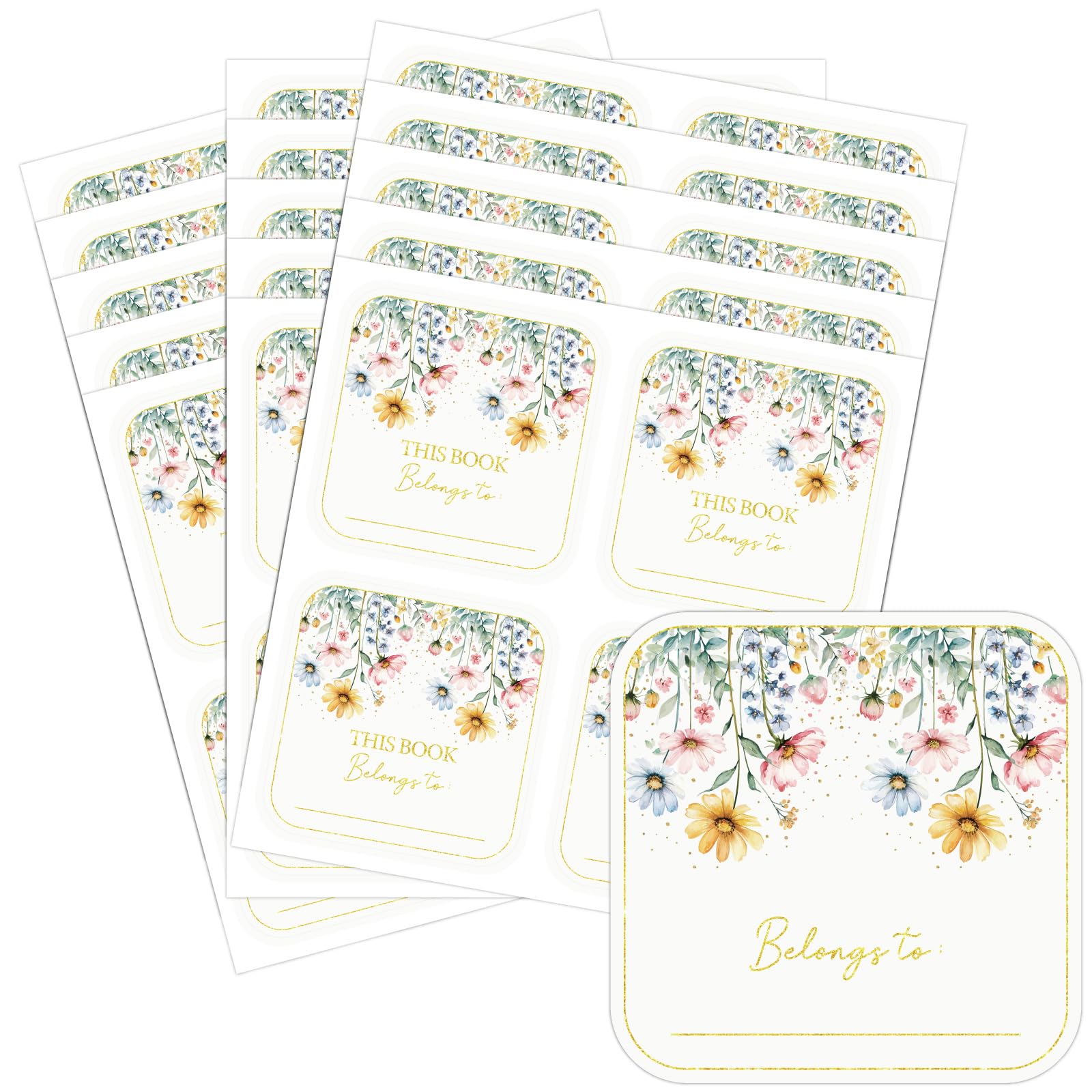 CRASPIRE 60pcs This Book Belongs to Stickers Plates Labels 2 x Inch Floral Designed Stamp Personalized Name for Reading Lover DIY Photo Album Diary Decoration