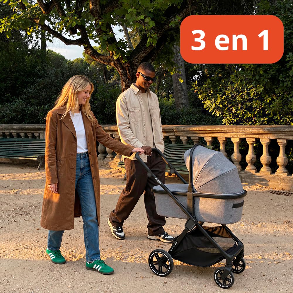 Nurse Wander Trio Poussette Bébé 3 en 1, Nacelle, Poussette et Siège Auto i-Size, Pliage Compact, avec Accessoires