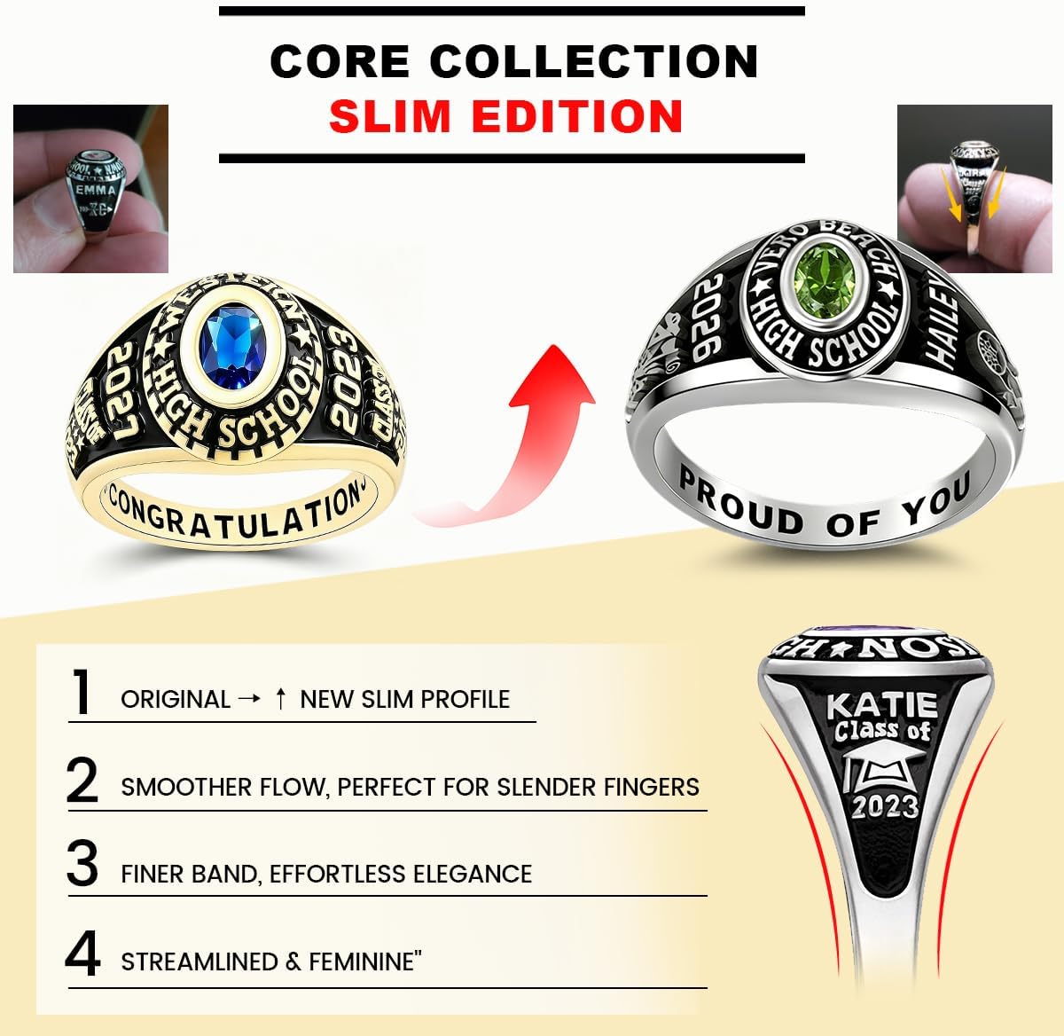 Sterling Silver Class Rings Personalized Custom Rings Class Rings for Women High School Birthstone Rings Graduation Rings Size 5-15 College Rings for Women