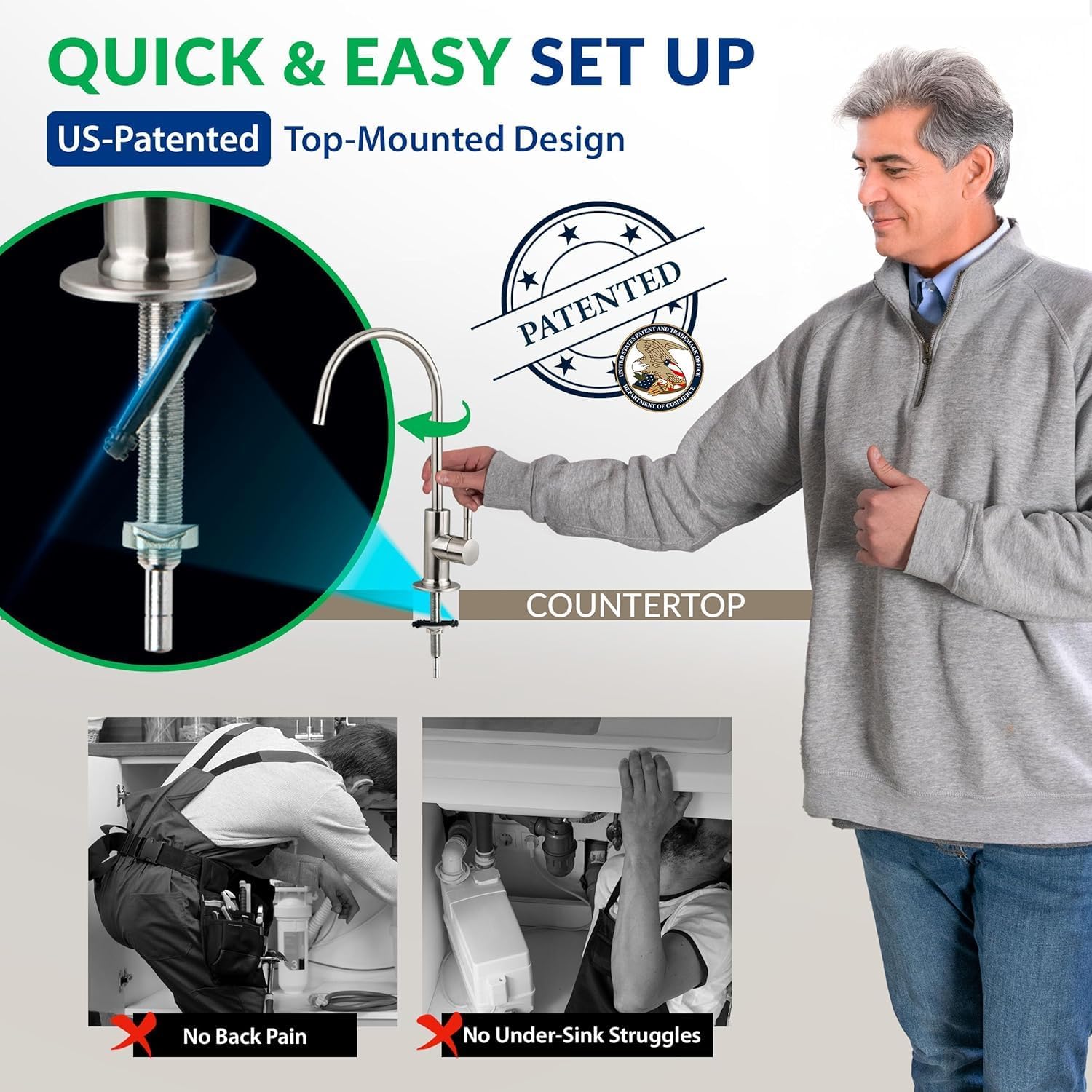 iSpring GB1 Lead-Free Reverse Osmosis Filter Drinking Water, Standard Non-Air Gap RO Faucet, Chrome