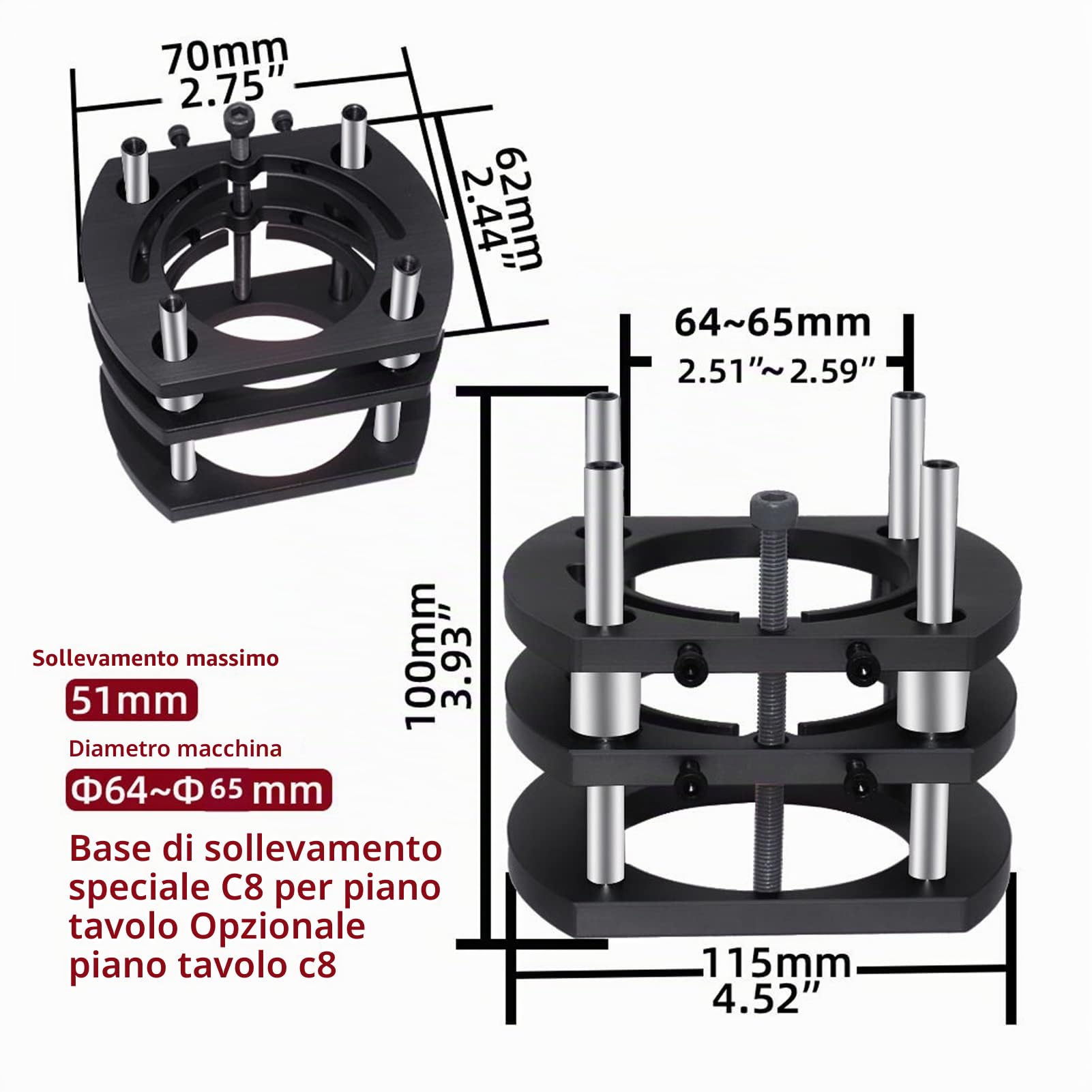 Piattaforma di Sollevamento del Router, Sollevatore del Router in Lega di Alluminio, di Sollevamento del Router in Metallo a 4 Ganasce per Tavolo del Router, Sollevatore