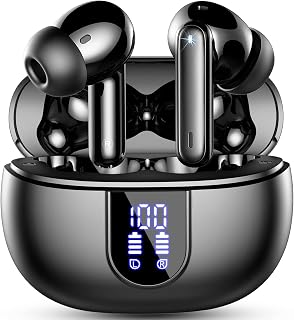 Kopfhörer Kabellos Bluetooth 5.3 HiFi Stereoklang, In Ear, mit 4 Mikrofon, 40 std Spielzeit mit LED Leistungsanzeige, IP7 Wasserdicht Sport Ohrhörer für Arbeit und Reisen