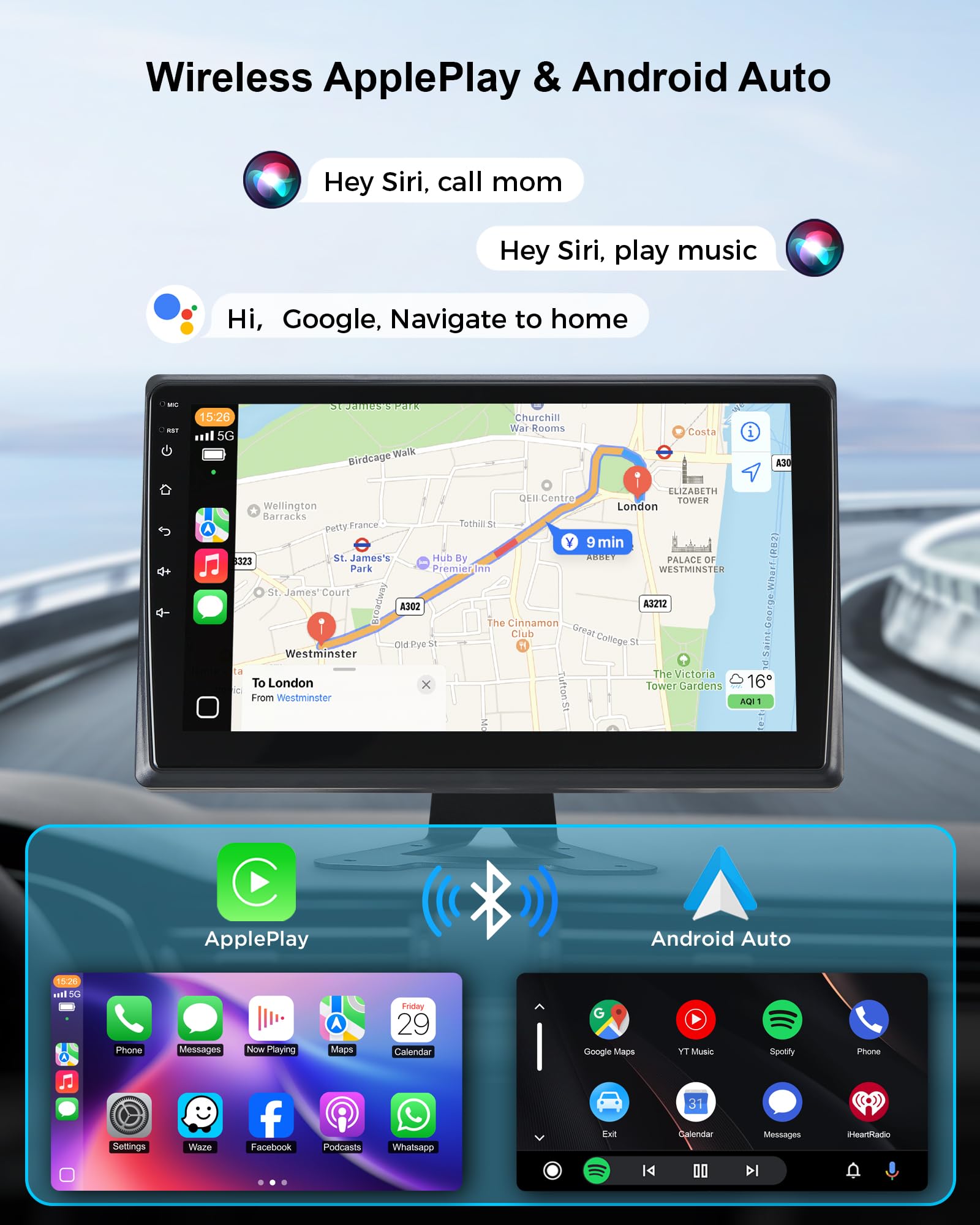 VOONOA RV Camera System with Carplay Android Auto, 5 1080P Backup Camera Dash Cam & 10.1