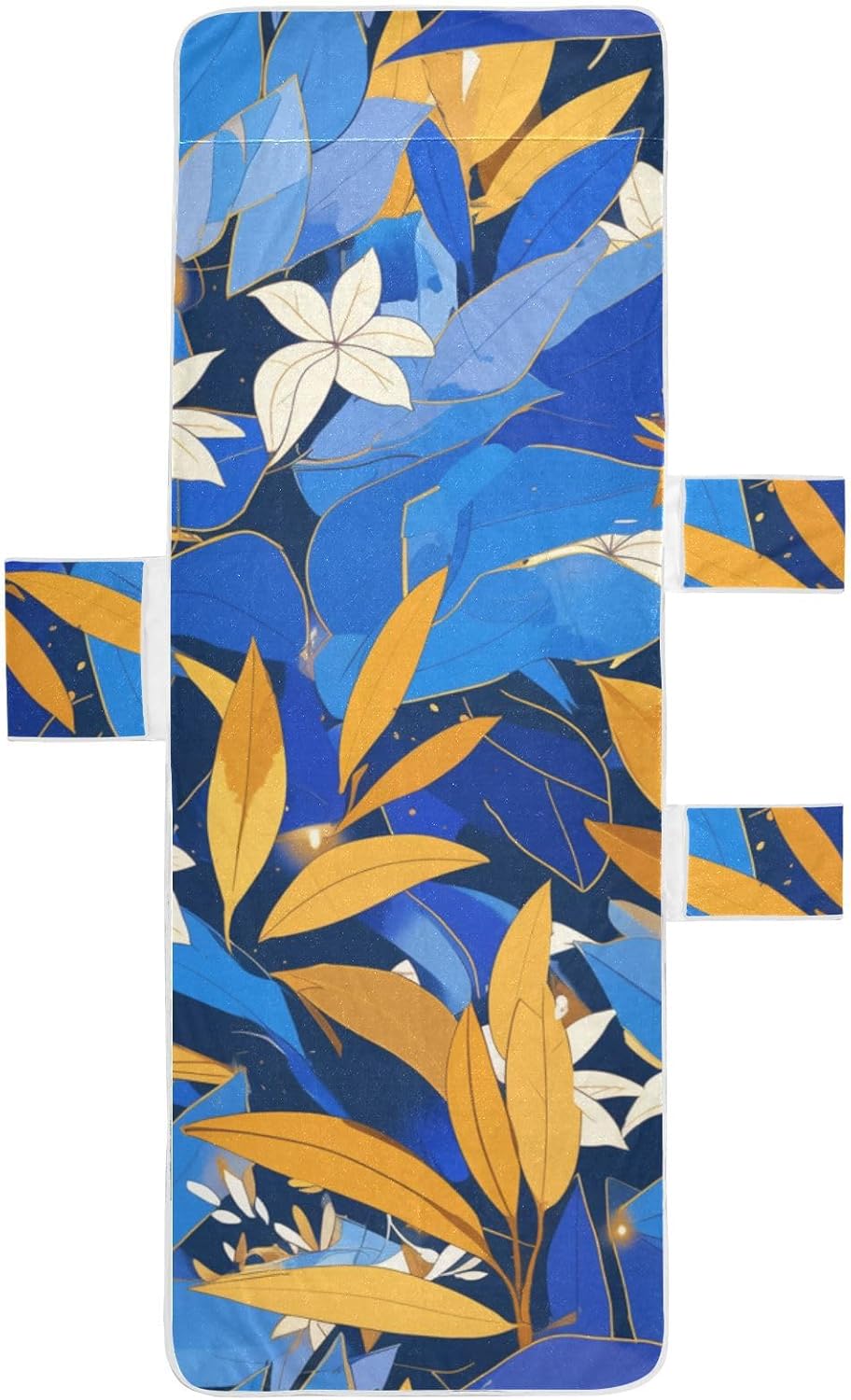 Yellow Blue Leaves Patio Chaise Lounge Chair Cover Soft Pool Beach Chair Covers with Pockets for Outdoor Pool Beach Sunbathing, 85" X 30"