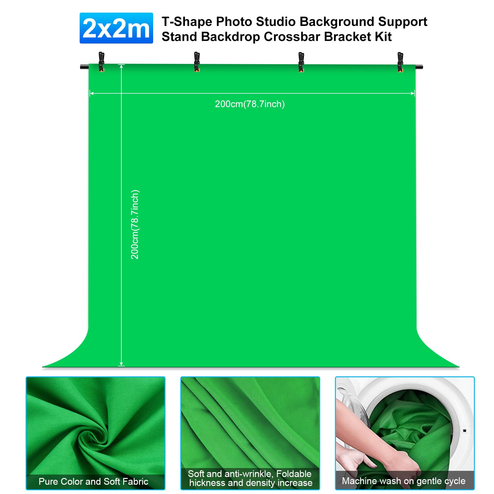 PULUZ Greenscreen - Sfondo fotografico con supporto, 2 x 2 m, 6,5 x 6,1,5 m, a forma di T, kit portatile per fotografia, con borsa da trasporto per giochi, studio fotografico, registrazione video