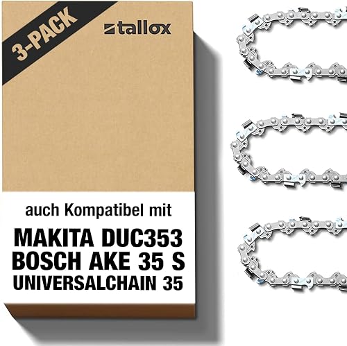 3 tallox Saw Chains 3/8" Pitch .043" 1,1 mm Gauge 52 Links 14" 35 cm fits Makita Bosch and other Chainsaws
