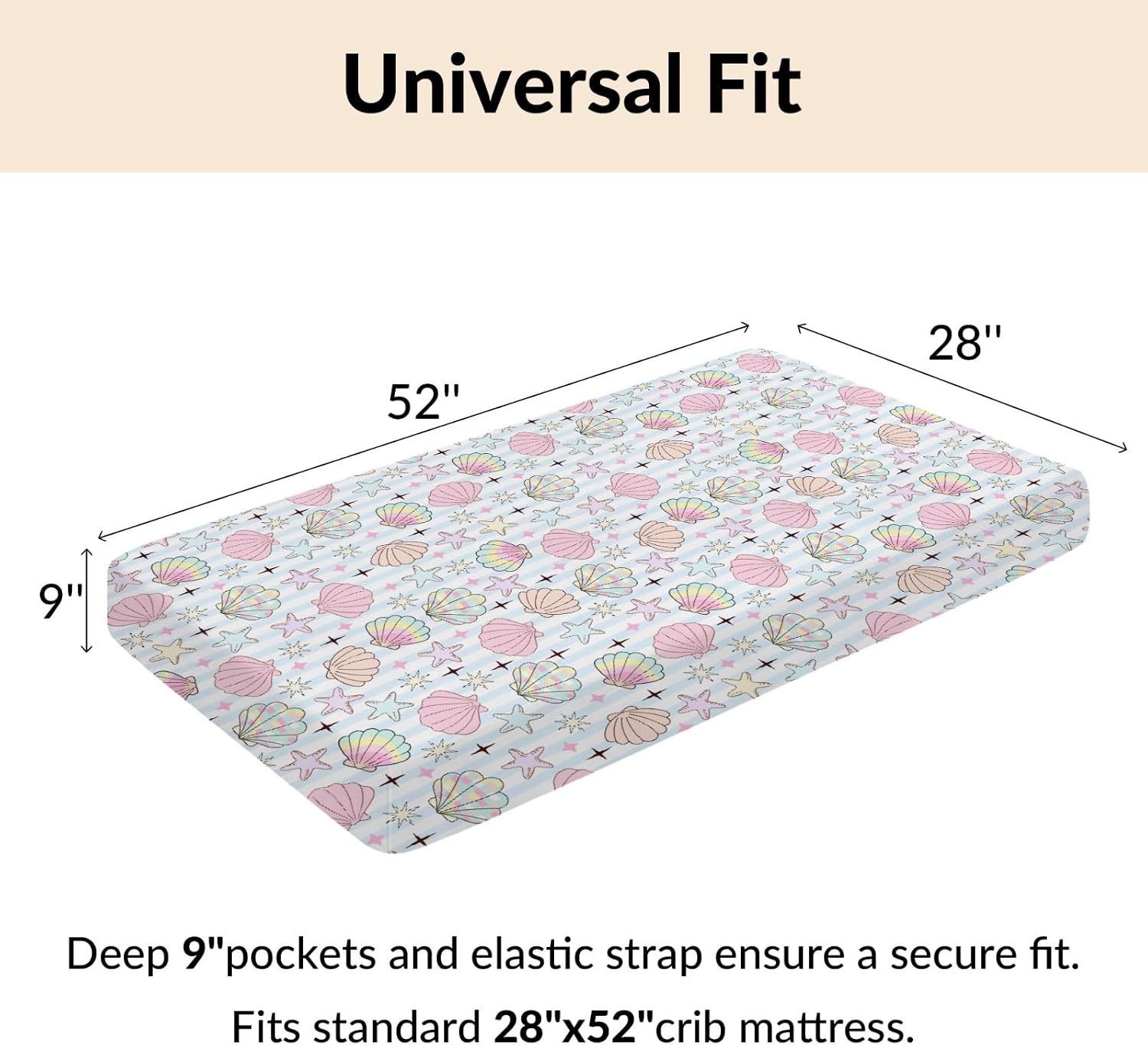 Pastel Summer Coastal Baby Boys Girls Crib Sheets Pink Blue Seashells Starfish Baby Sheet Retro Summer Sea Beach Fitted Crib Mattress Cover for Standard Crib Toddler Mattress 28"x52"