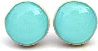 Ocean blue stud earrings. Blue wood studs by Starlight Woods