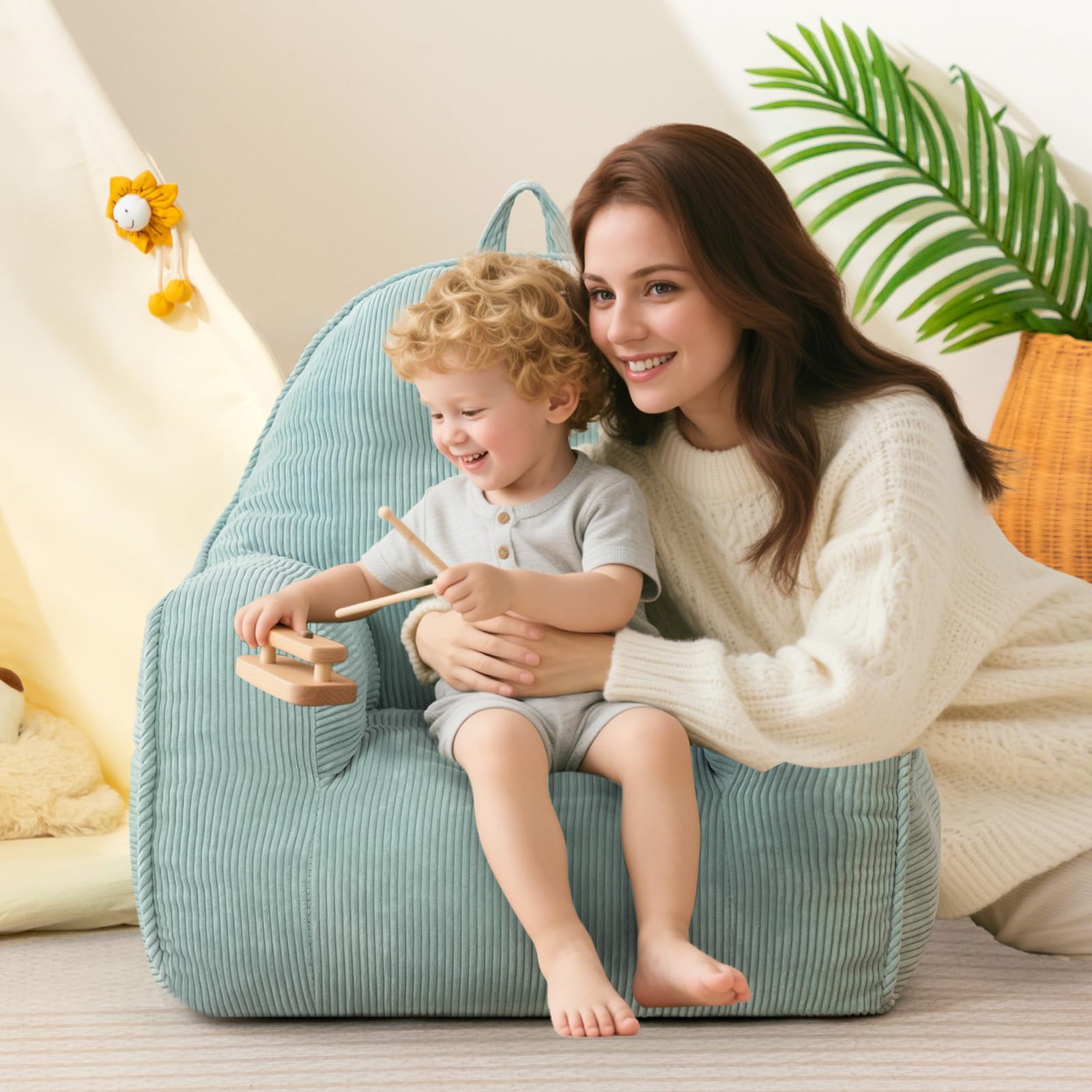 BEJOY Chaises pouf confortables, remplissage inclus, gris-vert