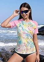 Vista 70 de BesserBay Women’s Rash Guard Shirt UPF 50+ Half Zip Short Sleeve Quick Dry Swim Shirt Swimsuit Tops
