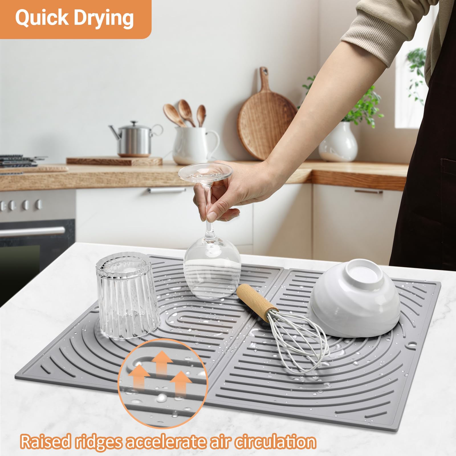 Oamwrae Silicone Dish Drying Mat, Folding Drainer Draining Board Matt for Kitchen Counter Non-Slip, Quick Dry - Image 3