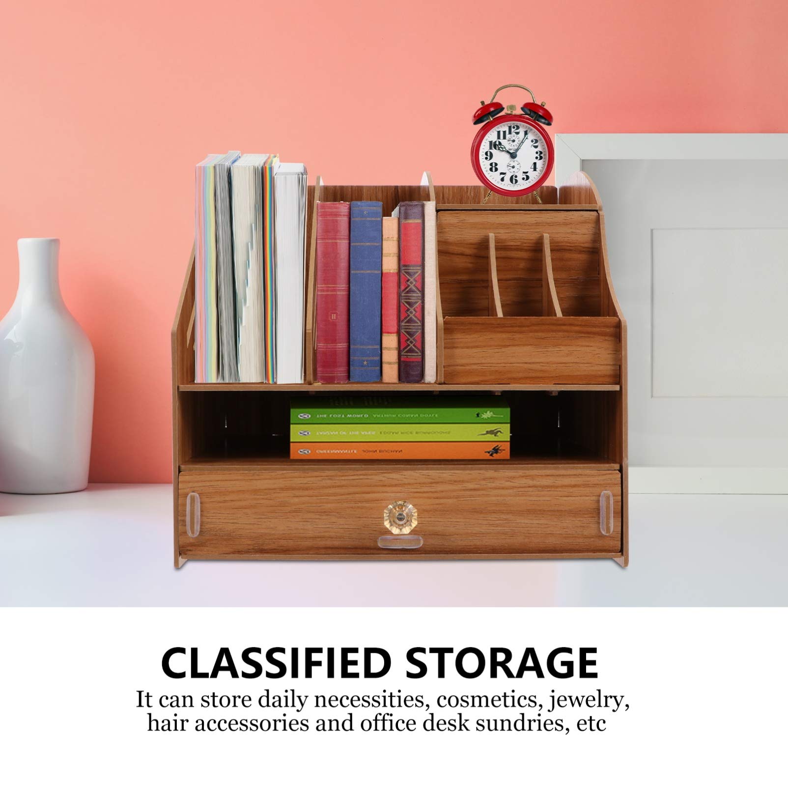 Cabilock Cute Desktop Storage Cabinet Wooden Table Organizer Desk Organizer Storage Box