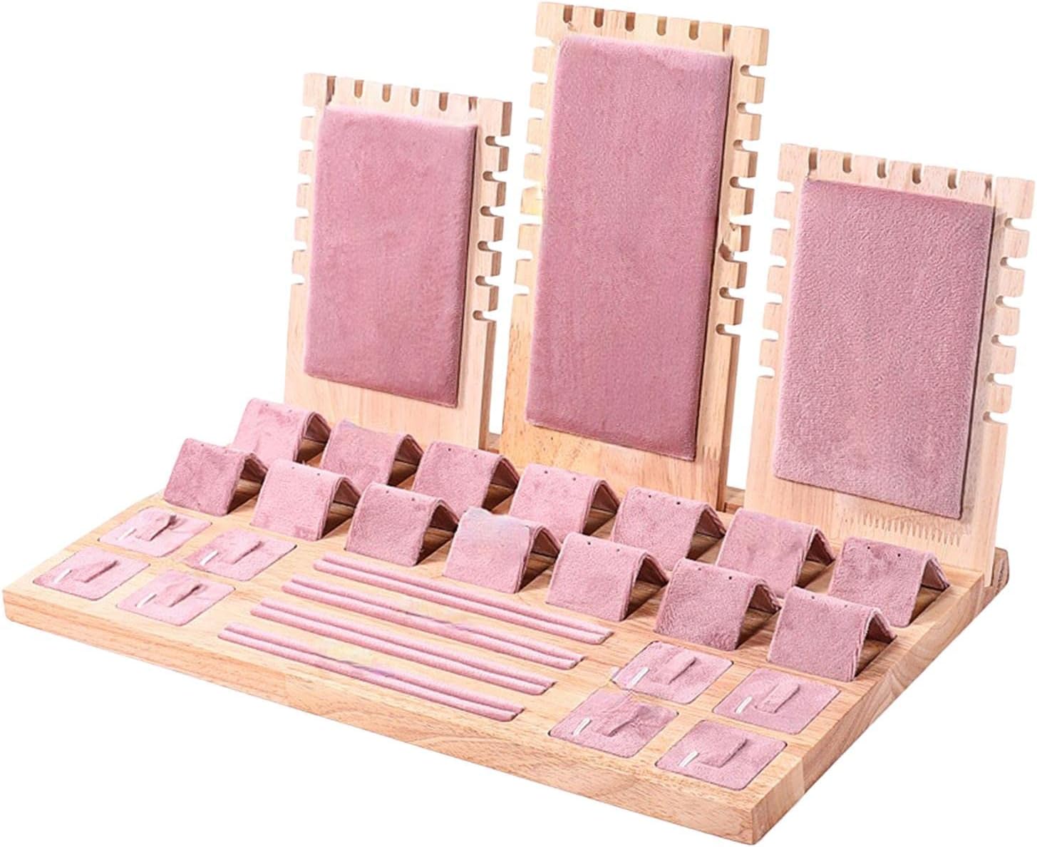 Menolana Jewelry Storage Tray Necklace Display Stand 39x23.5x23cm Wooden Pink Elegant for Wardrobe, Closet, Retail Store Tabletop Organizer Durable