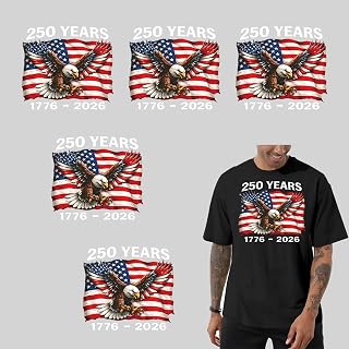 6 Pcs 250th Iron on Transfers Patriotic Eagle and American Flag Heat Transfer Decals 1776 2026 250th Birthday America Independence Day Appliques for DIY T Shirts Bags Hoodies Clothing Crafts