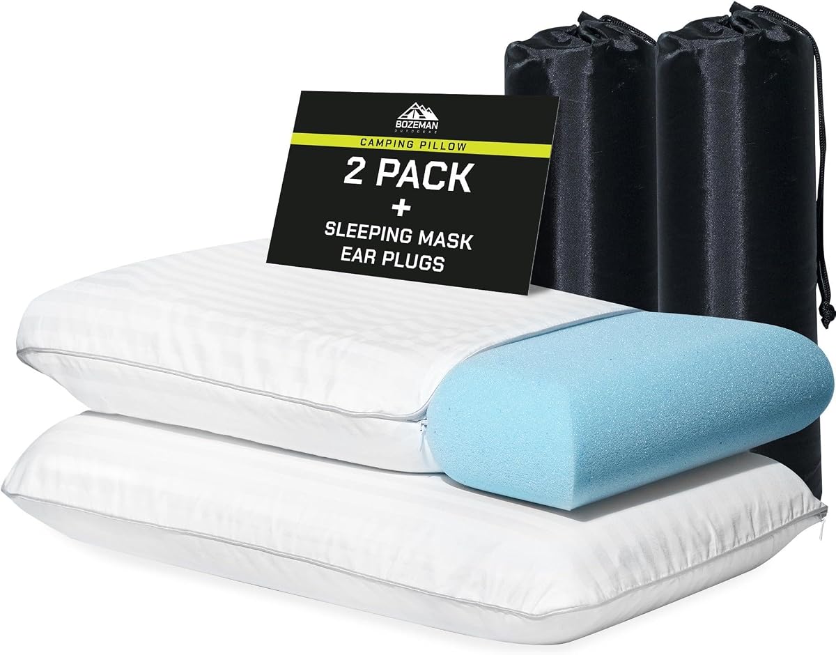 Camping Pillow 2 Pack — Camp Pillow, Memory Foam Pillows 2 Pack — for Sleeping Bag & Hiking, Reliable & Comfortable