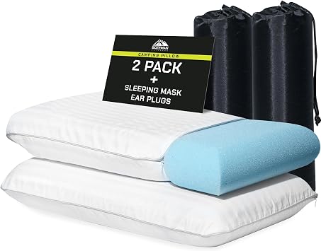 Camping Pillow 2 Pack Camp Pillow, Memory Foam Pillows 2 Pack for Sleeping Bag & Hiking, Reliable & Comfortable