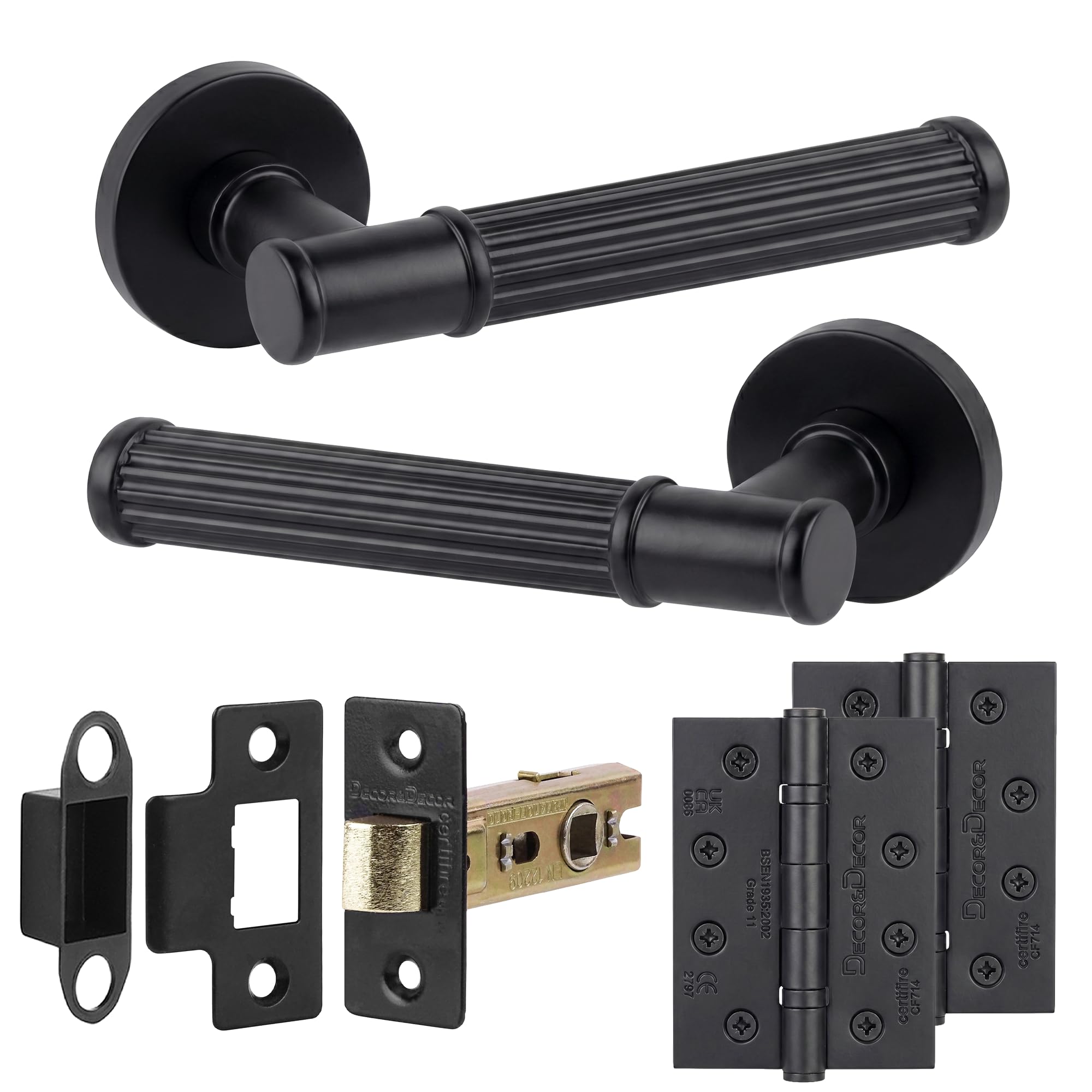 Decoranddecor Leto Matt Black Internal Door Handles, Hinge Kit 102mm