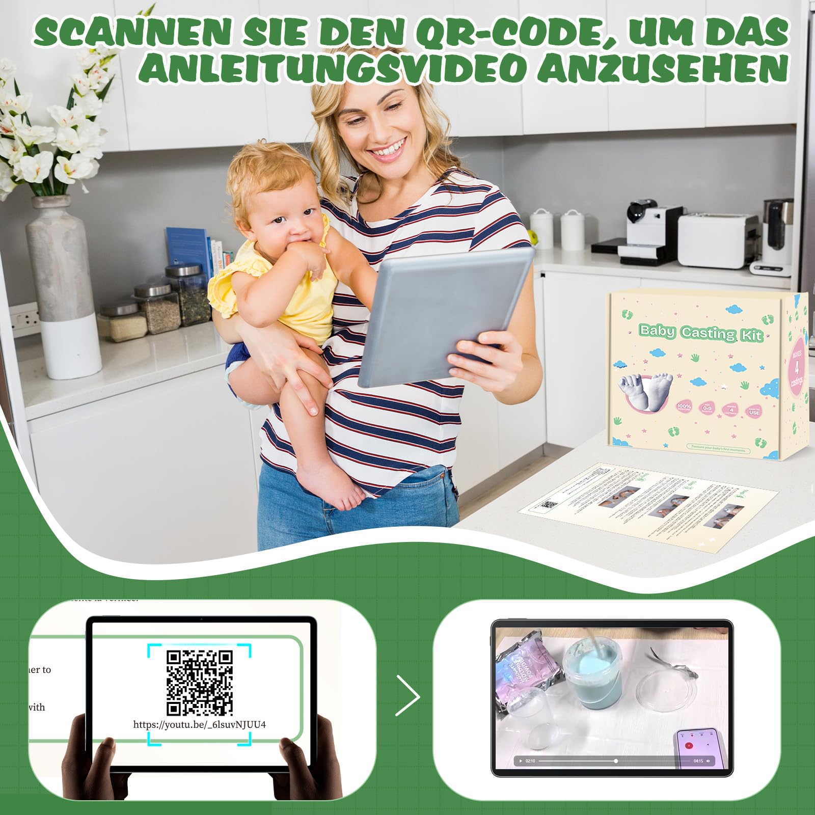 Gipsabdruck Baby Hand und Fuß für 4 Abdrücke Ungiftig 3D Gips Abdruck Hände mit Farben, Personalisierte Andenken Baby Geschenk Geburt Neugeborenen Geschenk für Frische Eltern