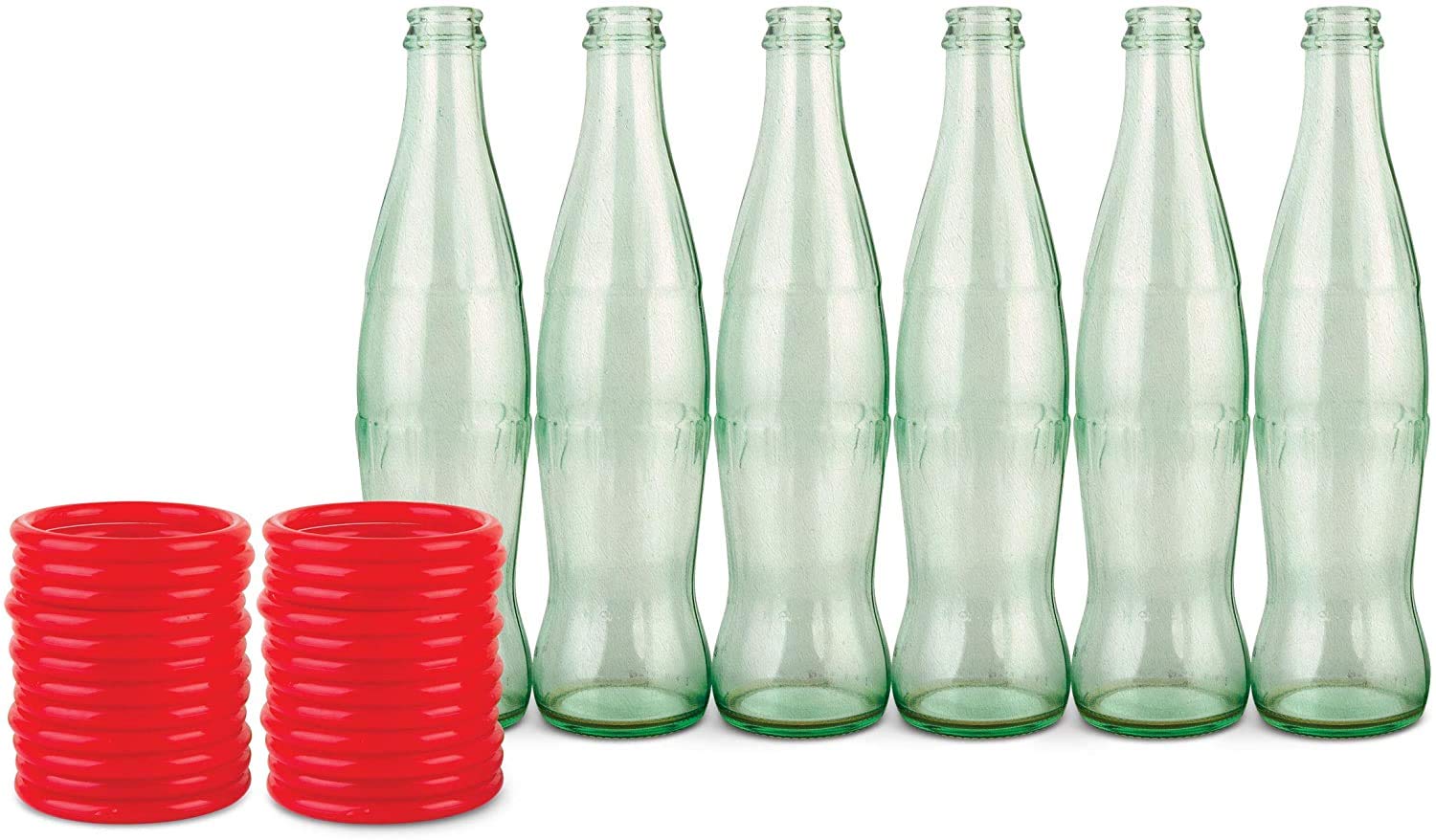 Ring Toss Game for Adults - 30 Pc Carnival Game with 24 Plastic Rings and 6 Glass Bottles