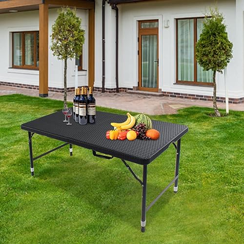 Miniatura 129 de Mesa plegable de plástico portátil de 4 pies/6 pies/8 pies, mesa de comedor de picnic blanca y negra, plegable por la mitad para campamento, fiesta