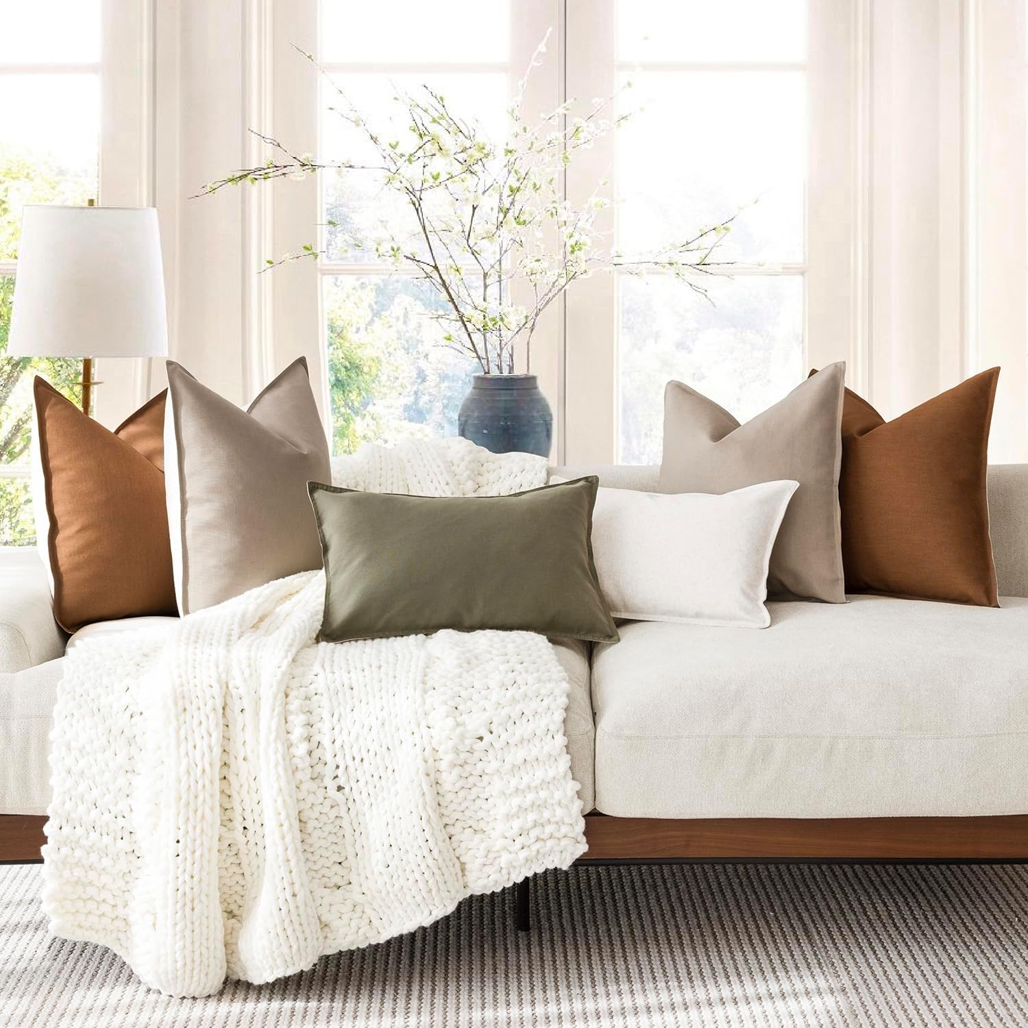 Foindtower Set of 2 Decorative Cotton Linen Throw Pillow Covers Soft Modern Farmhouse Cushion Cover Cozy Vintage Accent Pillowcase for Couch Sofa Bed Living Room Home Decor, 20×20 Inch Burnt Orange - Image 7