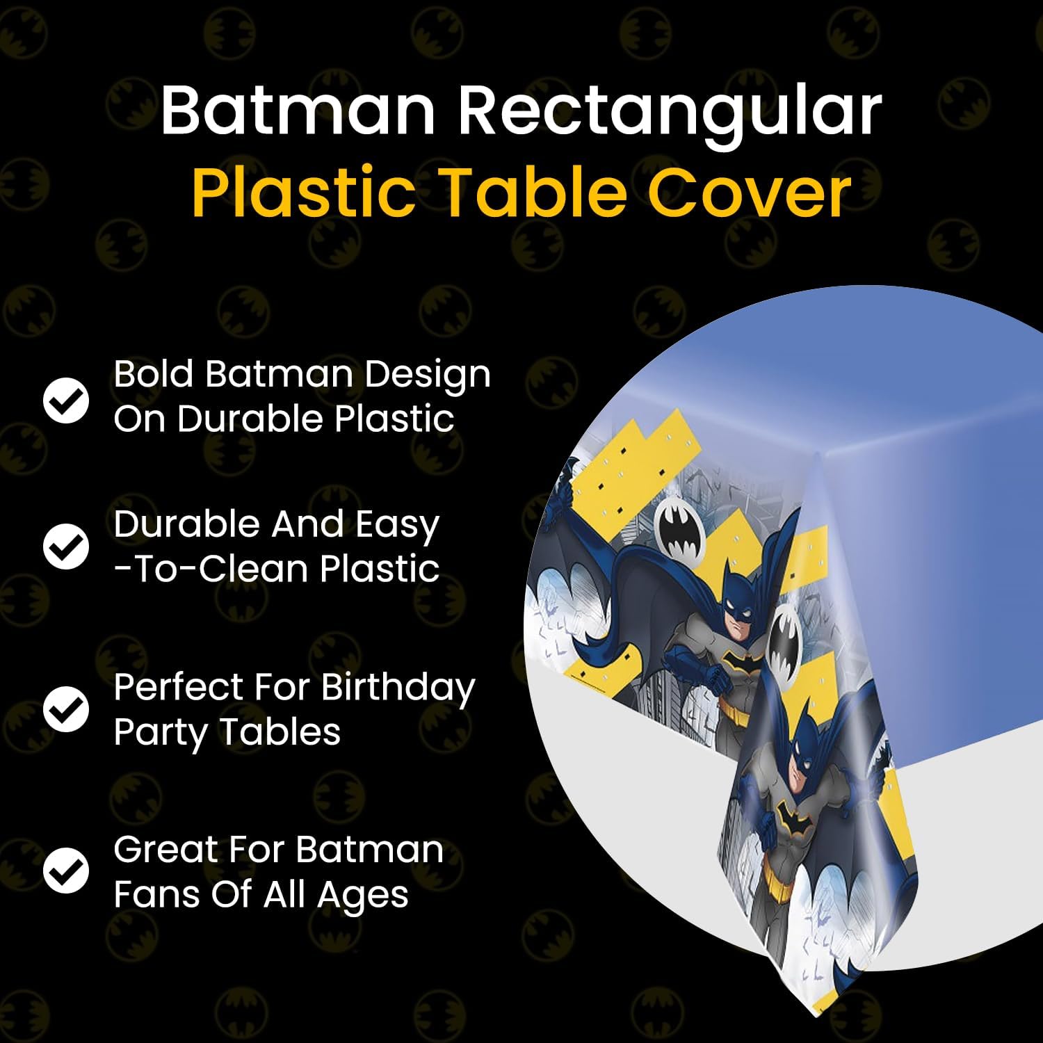 Batman Multicolor Rectangular Blue Table Cover - 54" x 84" (1 Pc) - Durable Plastic Material, Perfect for Kids' Parties and Birthday Celebrations
